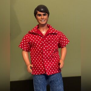 Handcrafted red and white polka dot doll shirt